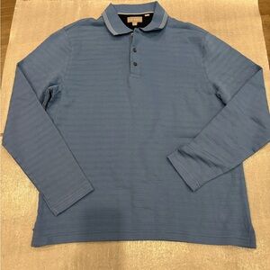 [L]Ted Baker Long Sleeve Blue Polo L/S Shirt Textured